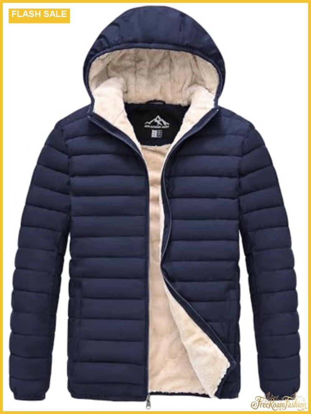 Men's Puffer Jacket Fleece Lined Full Zip Hoodie Winter Coat